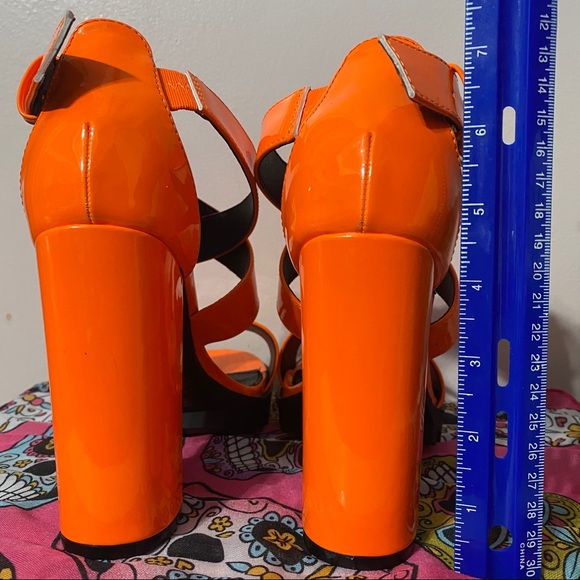 Neon Orange Strappy Block Heels / Dolls Kill - Picture 4 of 6